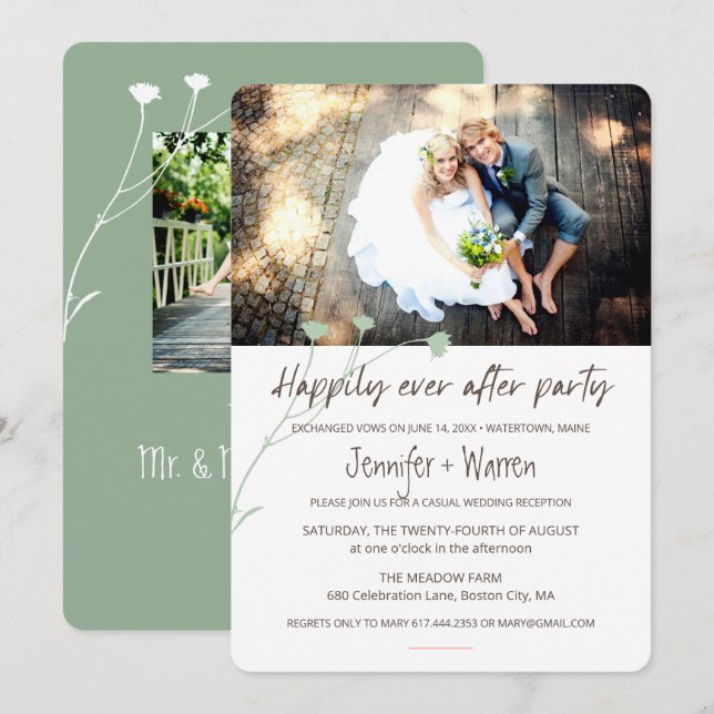 Invitation Heureusement Jamais après mariage photos de fête (Devant / Derrière)