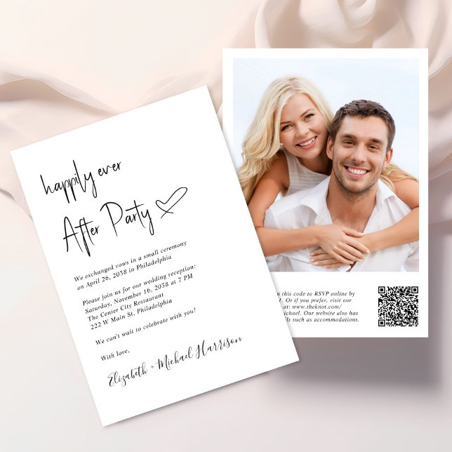 Invitation Heureusement Jamais Après Photo QR Code Réception  (An chic Happily Ever After Party all-in-one invitation for your wedding celebration)