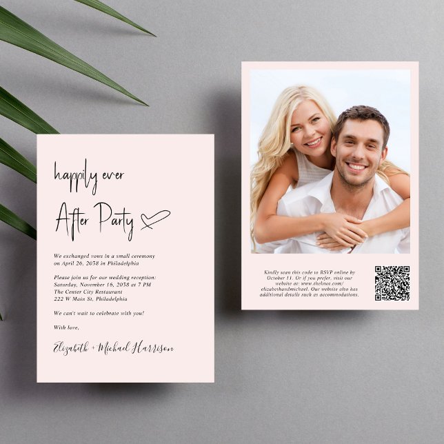 Invitation Heureusement Jamais Après Photo QR Code Réception  (An chic Happily Ever After Party all-in-one invitation for your wedding celebration)