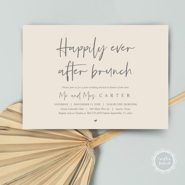 Invitation Heureux à jamais après le brunch, Moderne après ma (Happily ever after brunch, Modern post wedding Invitation Card, PDF, in timeless dark grey cream)