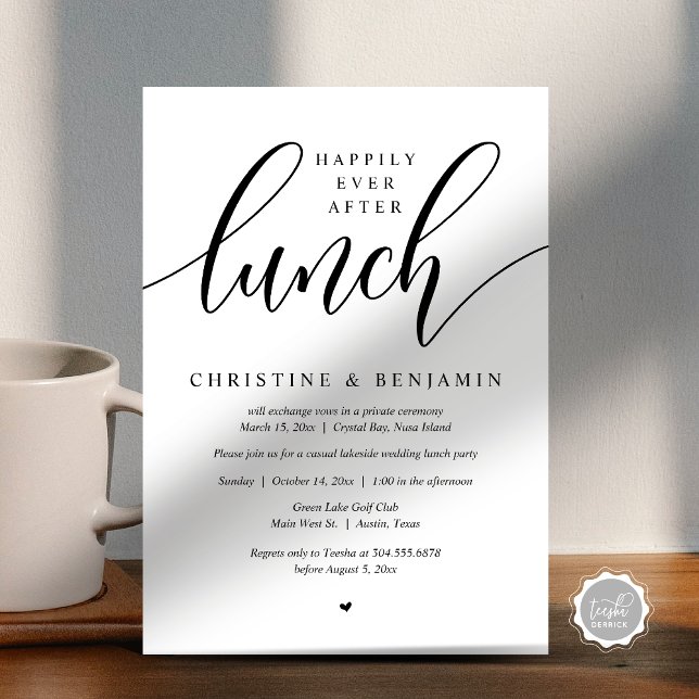 Invitation Heureux à jamais après le déjeuner, Fugue, Script  (Happily Ever After Lunch Party, Modern Script Invitation card, Printed and or digital download)