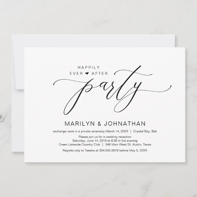 Invitation Heureux après la fête d'elopement, romantique (Devant)
