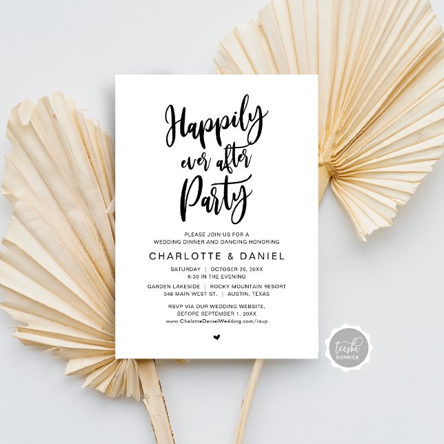 Invitation Heureux Après La Fête, Dîner Mariage Danser (Happily Ever After Party, Wedding Dinner Dancing Invitation, Modern Rustic Script, Digital Download)