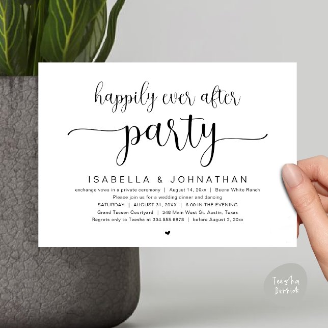 Invitation Heureux Après La Fête, Dîner Mariage Danser (Happily Ever After Party, Wedding Dinner Dancing Invitation Card, PDF, Modern Black White)