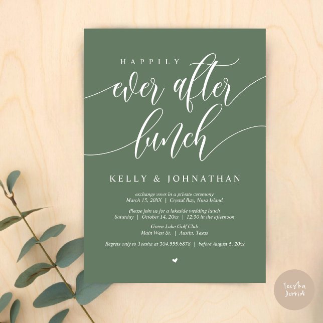 Invitation Heureux après le déjeuner Mariage, à Sage Green (Happily Ever After Wedding Lunch Invitation Card, PDF, Modern Calligraphy, in Sage Green)
