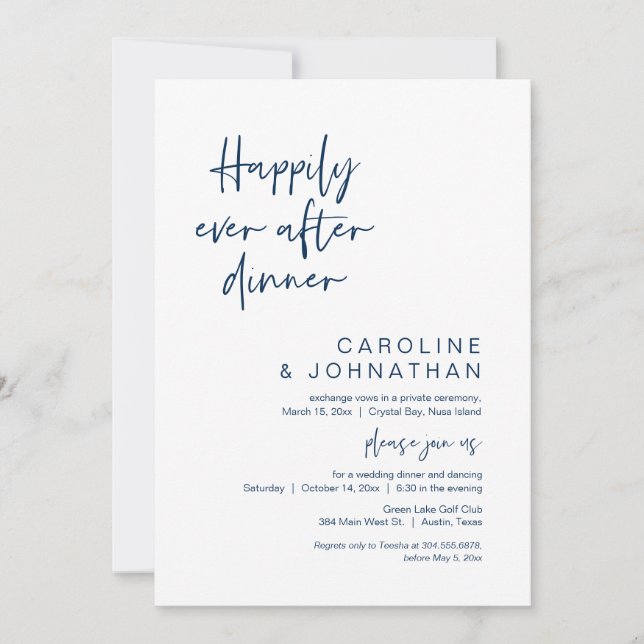 Invitation Heureux Après Le Dîner, Elopement, Bleu Marine (Devant)