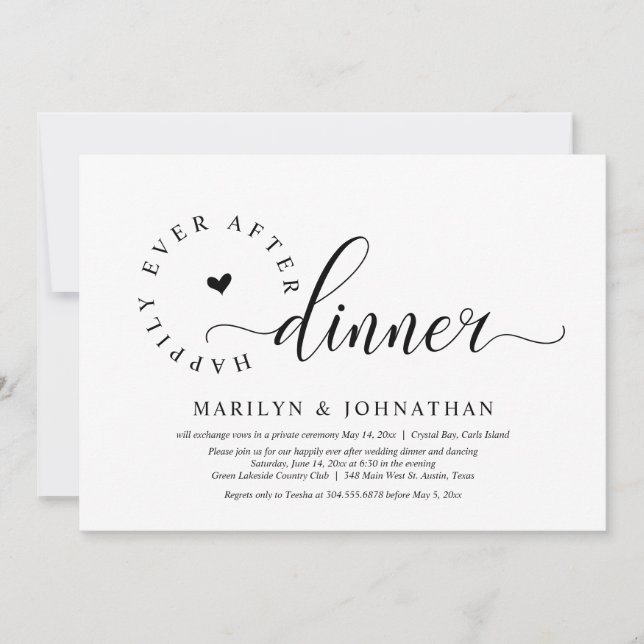 Invitation Heureux Après Le Dîner, Mariage Elopement Party (Devant)