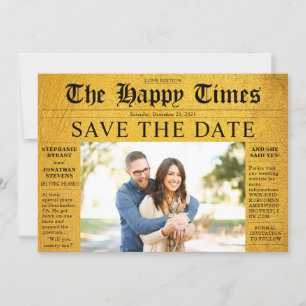 Invitation Heureux Golden News Sauvez La Date Photo Mariage