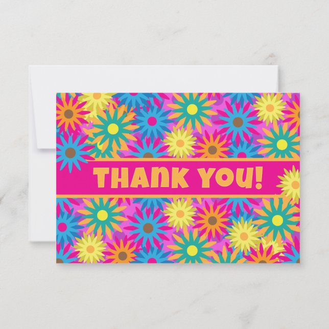 Invitation Heureux Hippie Flower Power Merci Notes (Dos)