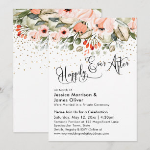 Invitation Heureux Jamais Après Blush Floral Faux Gold Confet