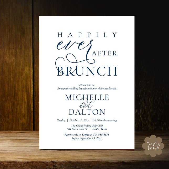 Invitation Heureux Jamais après Brunch beau Mariage de poste (Happily Ever After Brunch Invitation Card PDF Wedding Elopement Modern Romantic Classy Navy Blue)