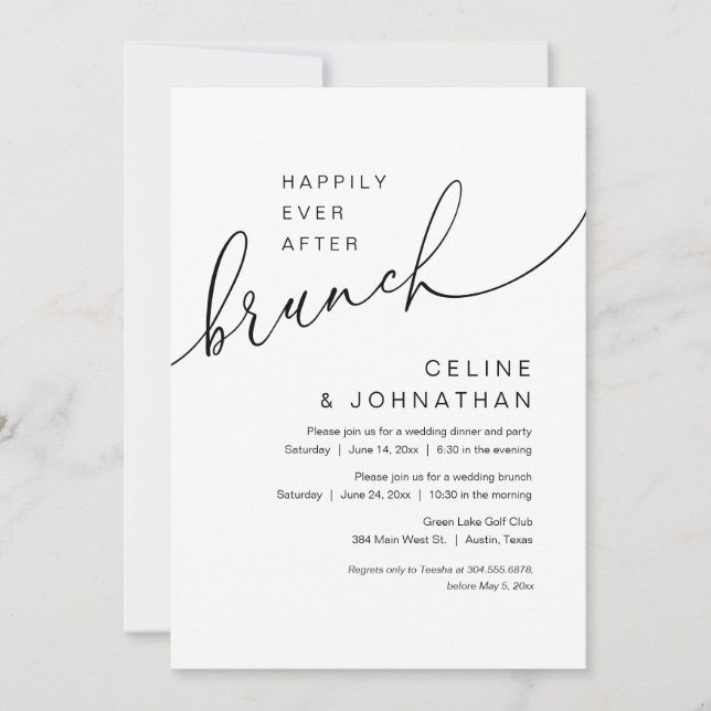 Invitation Heureux Jamais Après Brunch, Mariage Elopement Par (Devant)