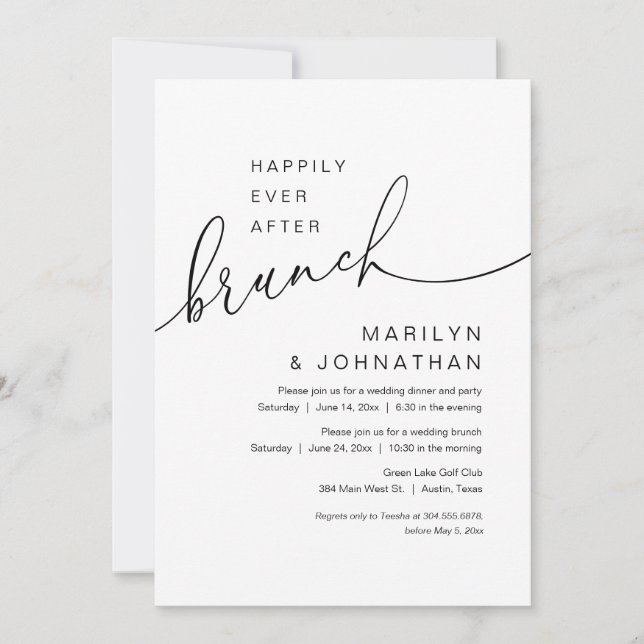 Invitation Heureux Jamais Après Brunch, Mariage Elopement Par (Devant)
