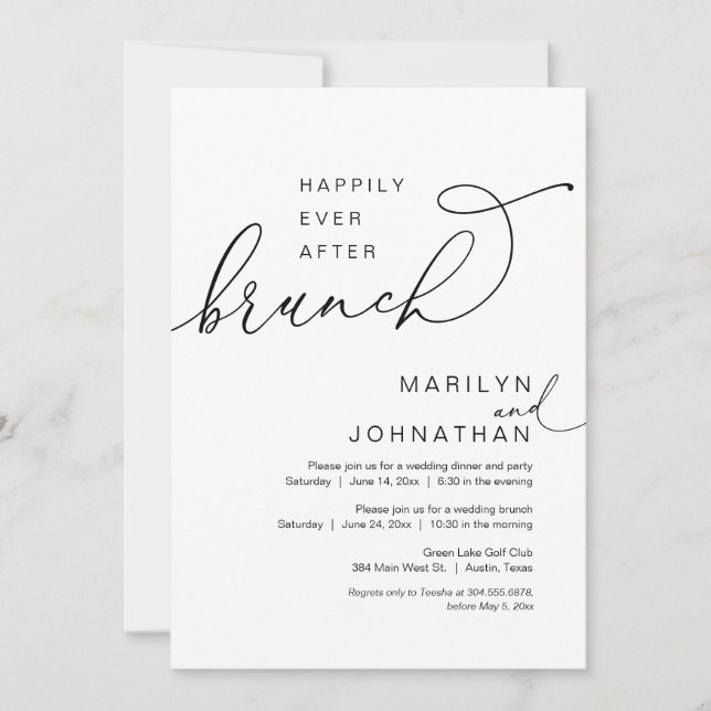 Invitation Heureux Jamais Après Brunch, Mariage Elopement Par (Devant)