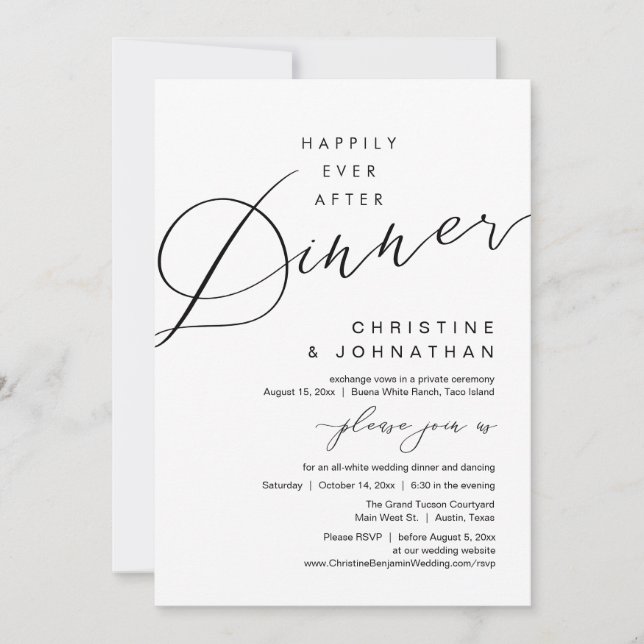 Invitation Heureux Jamais Après Dîner Romantique Mariage (Devant)