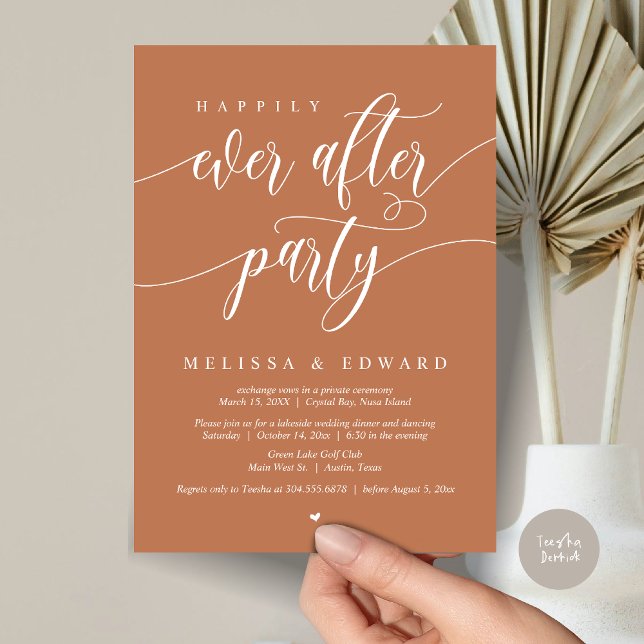 Invitation Heureux Jamais Après La Fête De L'Élopement, La Ro (Happily Ever After Elopement Party Invitation Card, PDF, Modern Wedding Dinner, in Copper Rust)