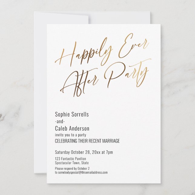 Invitation Heureux Jamais après la fête Elegant Gold Invitati (Devant)