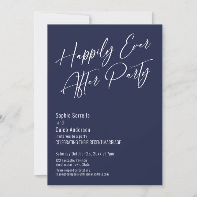 Invitation Heureux Jamais après la fête moderne Elégant Marin (Devant)