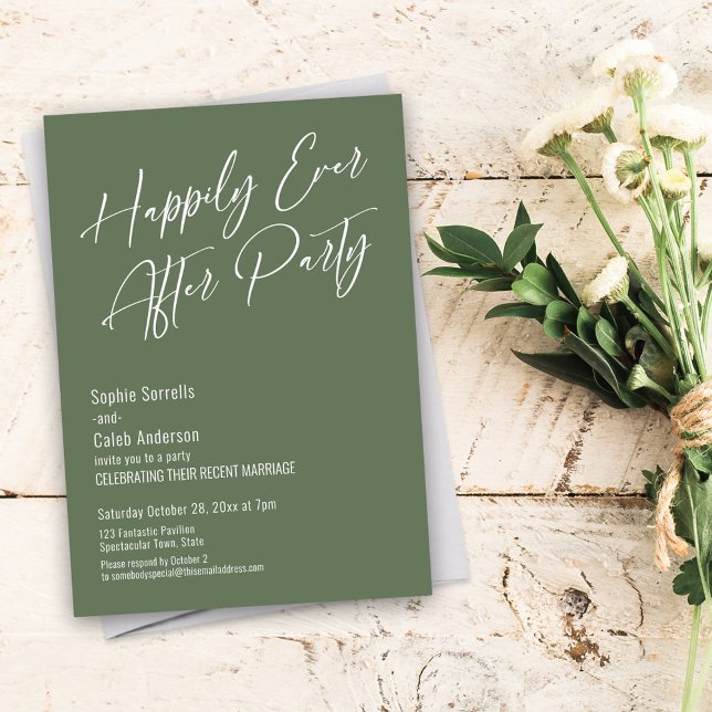 Invitation Heureux Jamais après la fête moderne Olive Green (Créateur téléchargé)