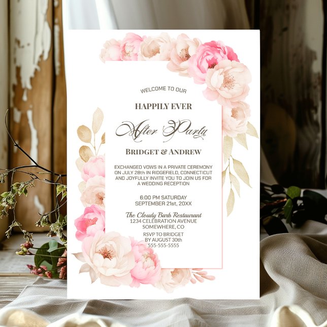 Invitation Heureux Jamais Après La Réception Florale Rose De  (Créateur téléchargé)