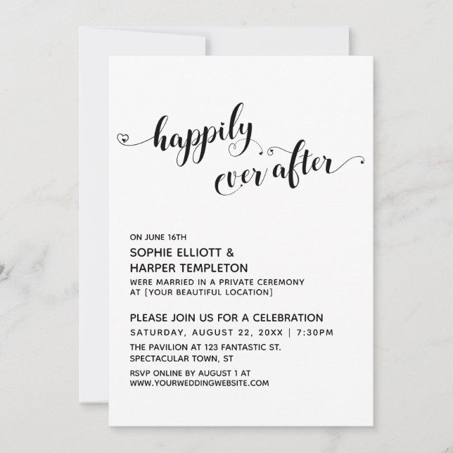 Invitation Heureux Jamais Après Le Coeur Réception Script Seu (Devant)
