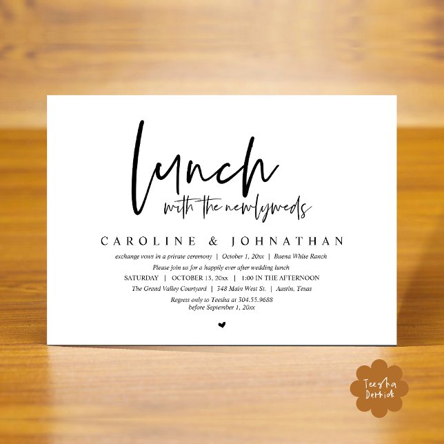 Invitation Heureux Jamais Après Le Déjeuner Avec Les Nouveaux (Lunch with the Newlyweds, Happily Ever After Modern Minimalist Invitation Card PDF Black White)