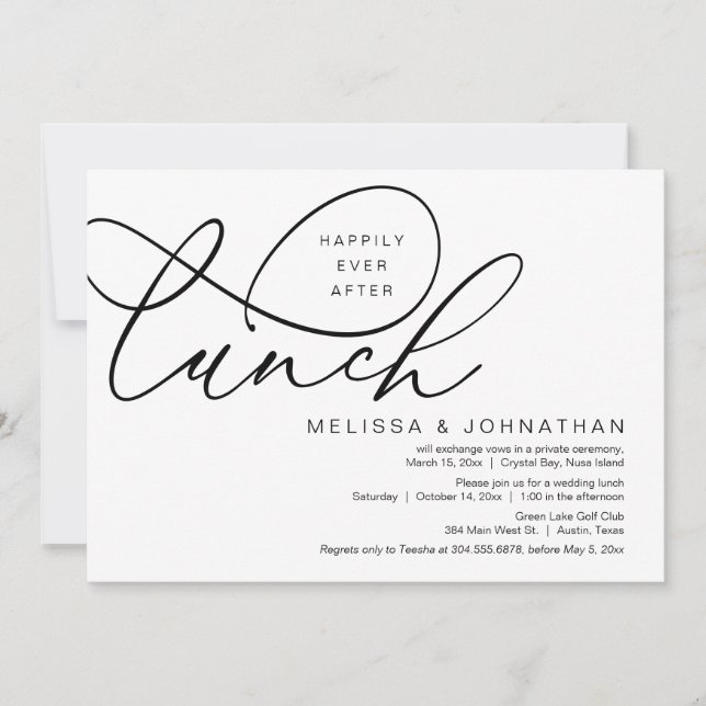 Invitation Heureux Jamais Après Le Déjeuner, Mariage Elopemen (Devant)