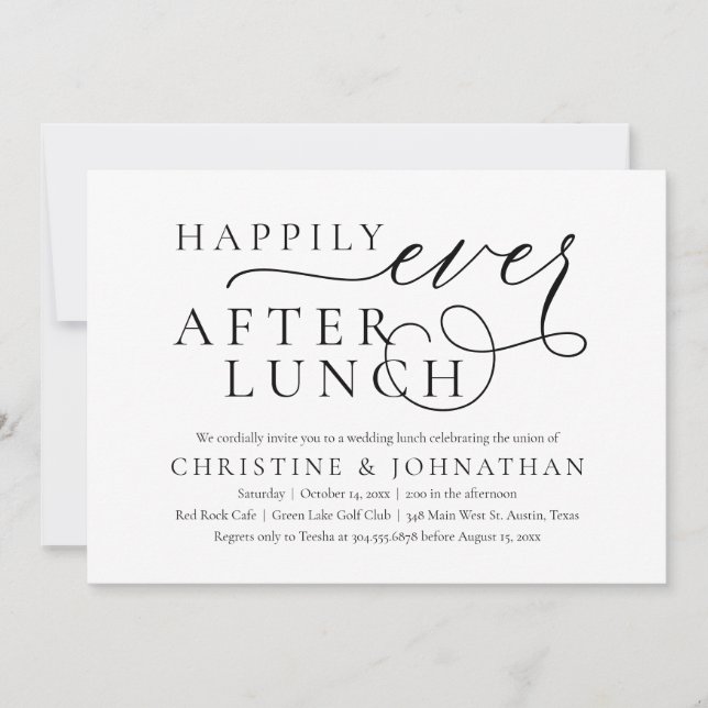 Invitation Heureux Jamais Après Le Déjeuner, Mariage Elopemen (Devant)