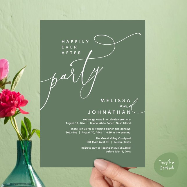 Invitation Heureux Jamais Après Le Dîner D'Elopement Du Maria (Romantic Happily Ever After Party Modern Wedding Elopement Dinner Invitation Card PDF Sage Green)