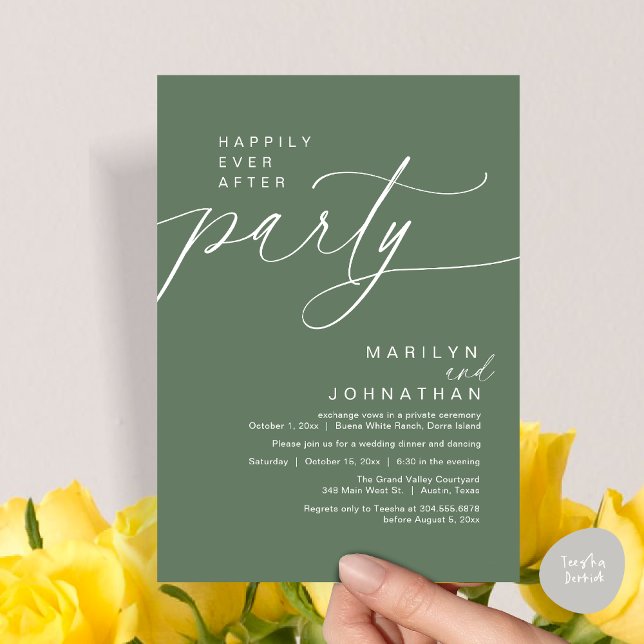 Invitation Heureux Jamais Après Le Dîner D'Elopement Du Maria (Happily Ever After Party Wedding Elopement Dinner Invitation Card PDF Modern Romantic Sage Green)