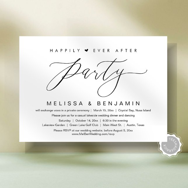 Invitation Heureux Jamais Après Le Dîner Elopement, Script Mo (Happily Ever After Dinner Elopement Party, Modern Script Invitation Card, Digital and printed copy,)