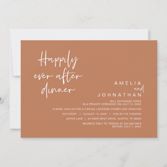 Invitation Heureux Jamais Après Le Dîner Mariage, Cuivre Brow (Devant)