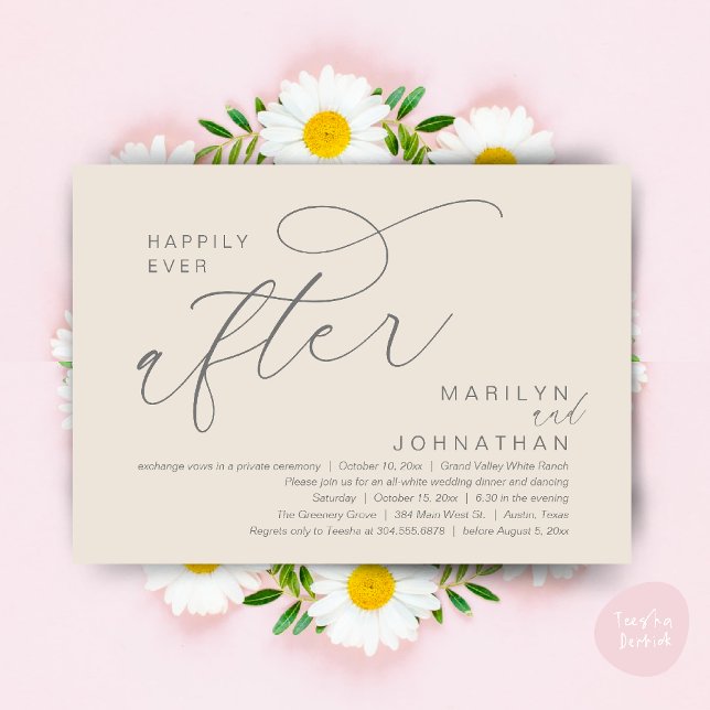 Invitation Heureux Jamais Après Le Dîner Mariage Dancing Part (Romantic Happily Ever After Wedding Dinner Party Lunch Brunch Invitation PDF Card Cream Grey)