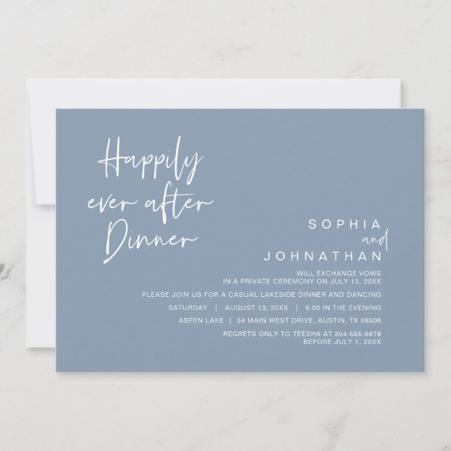 Invitation Heureux Jamais Après Le Dîner Mariage, Dusty Blue (Devant)