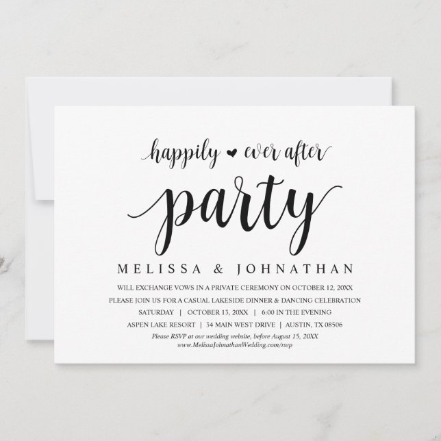 Invitation Heureux Jamais Après Le Dîner Mariage Elopement (Devant)