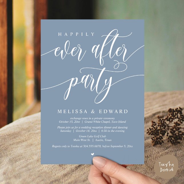 Invitation Heureux Jamais Après Le Dîner Mariage Elopement (Wedding Happily Ever After Party Dinner Brunch Elopement Invitation Card, PDF, Dusty Blue)