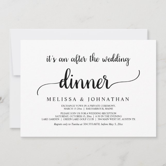 Invitation Heureux Jamais Après Le Dîner Mariage Elopement (Devant)