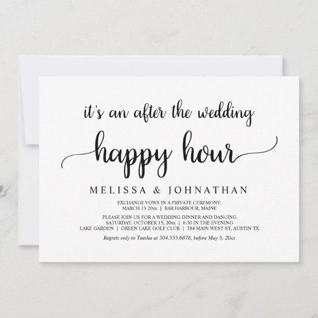 Invitation Heureux Jamais Après Le Mariage Elopement Bonne He (Devant)