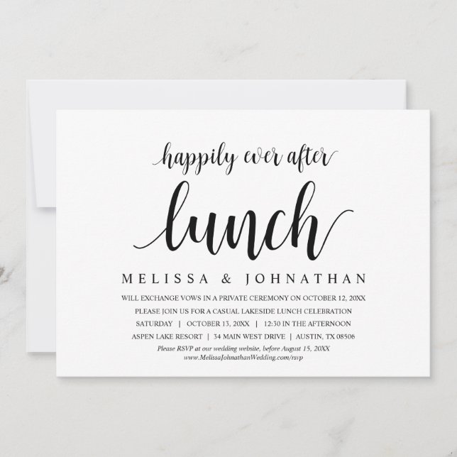 Invitation Heureux Jamais après le Mariage Elopement déjeuner (Devant)