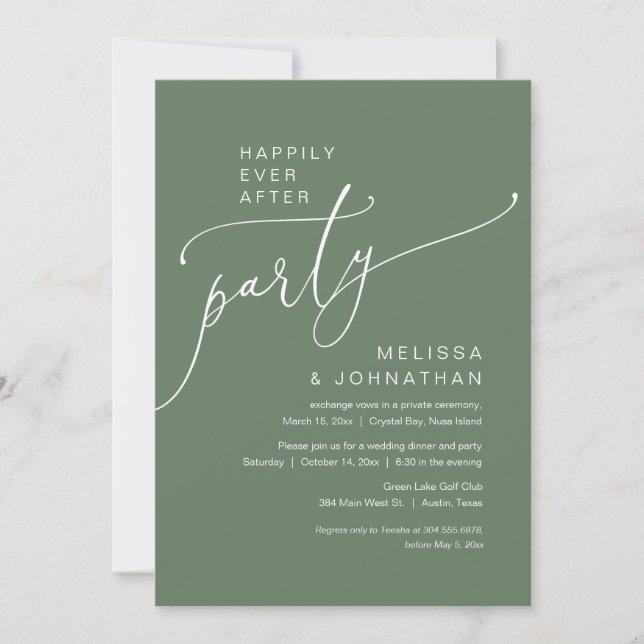 Invitation Heureux Jamais après le parti Mariage Elopement (Devant)