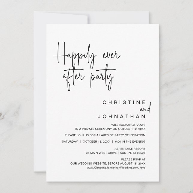 Invitation Heureux Jamais après le parti Mariage Elopement (Devant)