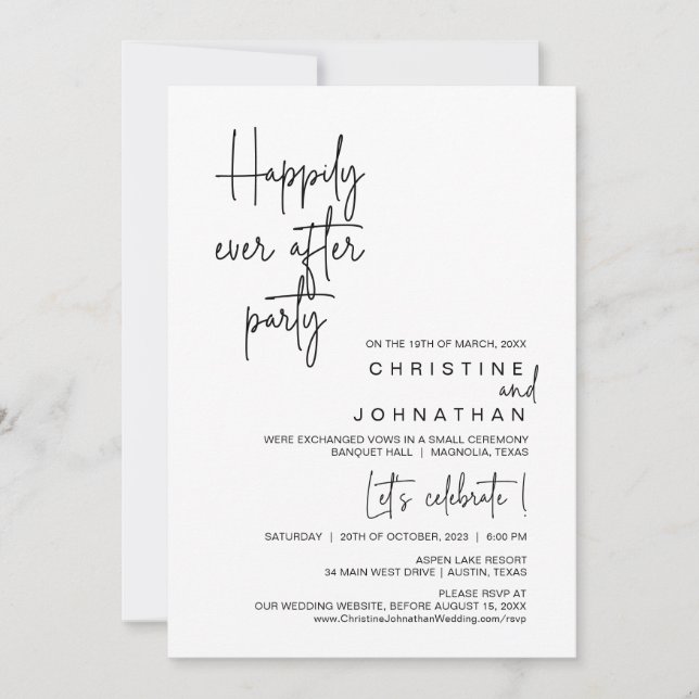 Invitation Heureux Jamais après le parti Mariage Elopement (Devant)