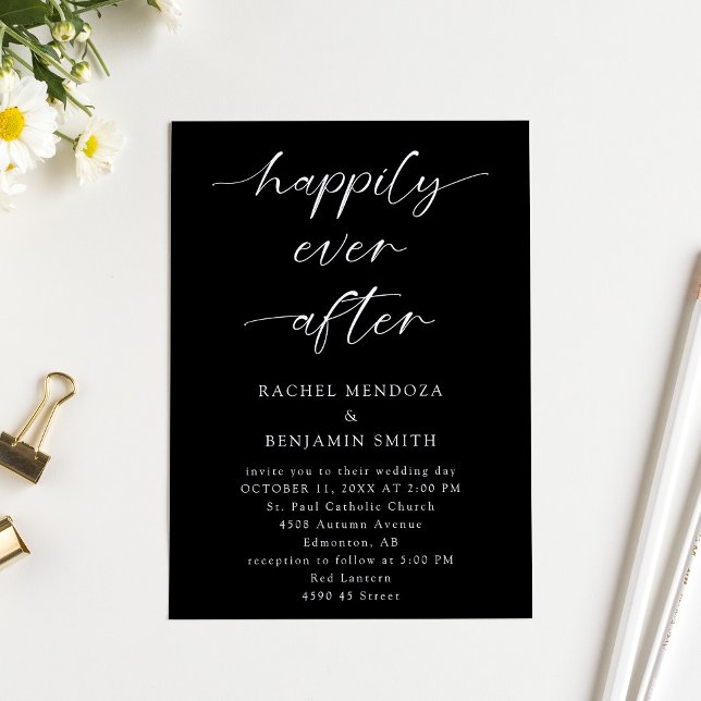 Invitation Heureux Jamais après Mariage minimal noir élégant (Créateur téléchargé)