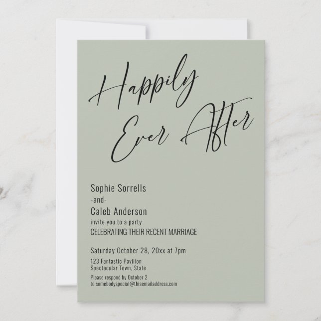 Invitation Heureux Jamais Après Moderne Élégant Sage Green (Devant)