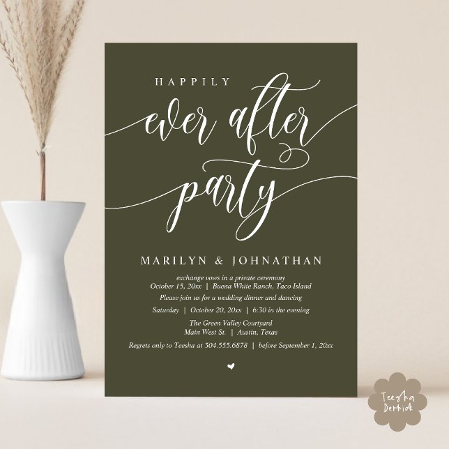 Invitation Heureux Jamais Après Parti Moderne Mariage Elopeme (Happily Ever After Party Modern Wedding Elopement Dinner Lunch Brunch Invites Card PDF Olive Green)