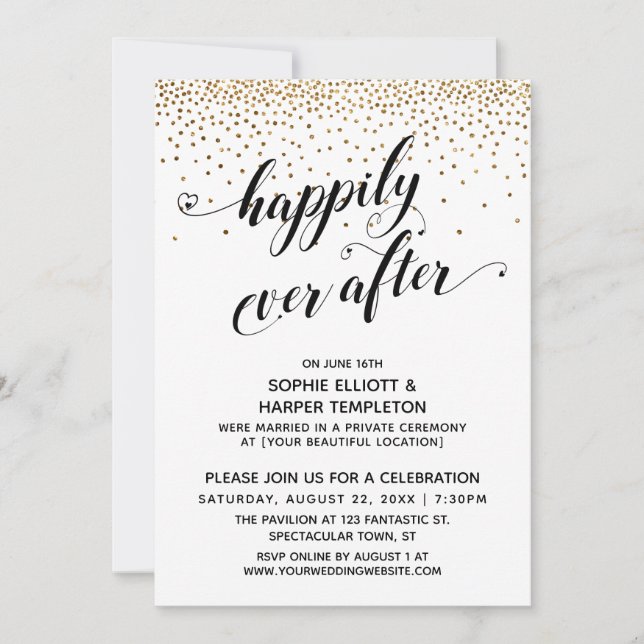Invitation Heureux Jamais Après Réception Seulement Gold Conf (Devant)