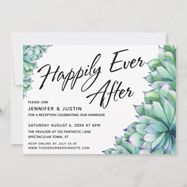 Invitation Heureux pour toujours avec les succulentes à l'aqu (Devant)