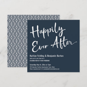 Invitation Heureux Pour Toujours Blanc sur Bleu Foncé Récepti