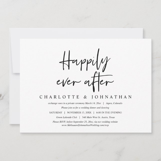 Invitation Heureux pour toujours, dîner de mariage en elopeme (Devant)