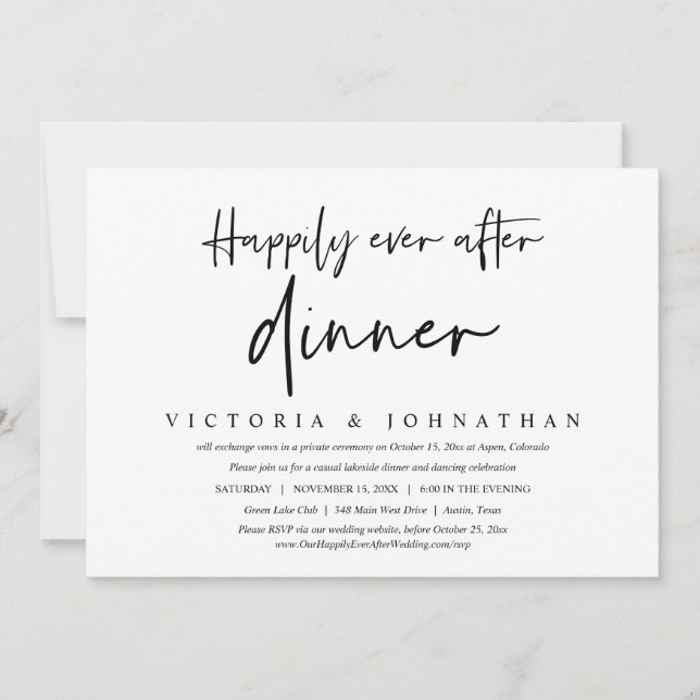 Invitation Heureux pour toujours dîner de mariage en fuite dé (Devant)